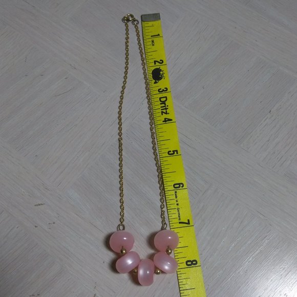 Gold Tone Chain with Pink Beads Necklace - Picture 6 of 7